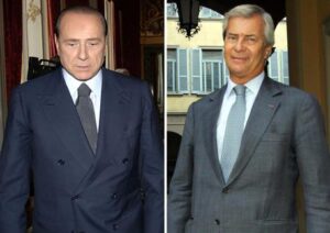 Da sinistra nella combo Silvio Berlusconi e Vincent Bolloré, Parigi, 20 Dicembre 2016. ANSA/ WEB