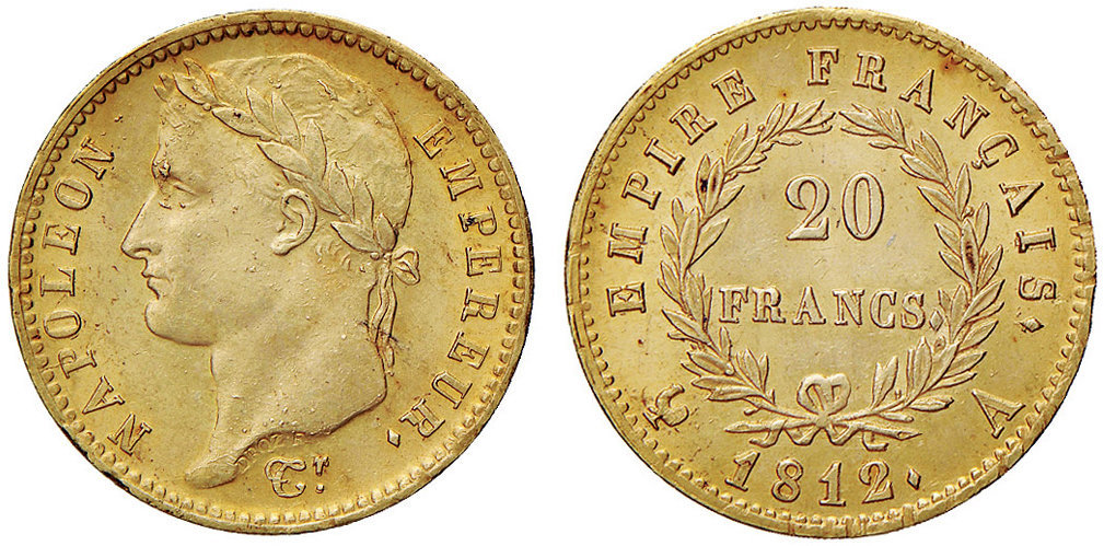 I 5 freanchi d'argento ed i 20 franchi d'oro coniati da Napoleone. Il sistema bimetallico francese divenne lo standard europeo per tutto il XIX secolo e la base dell'Unione Monetaria Latina.