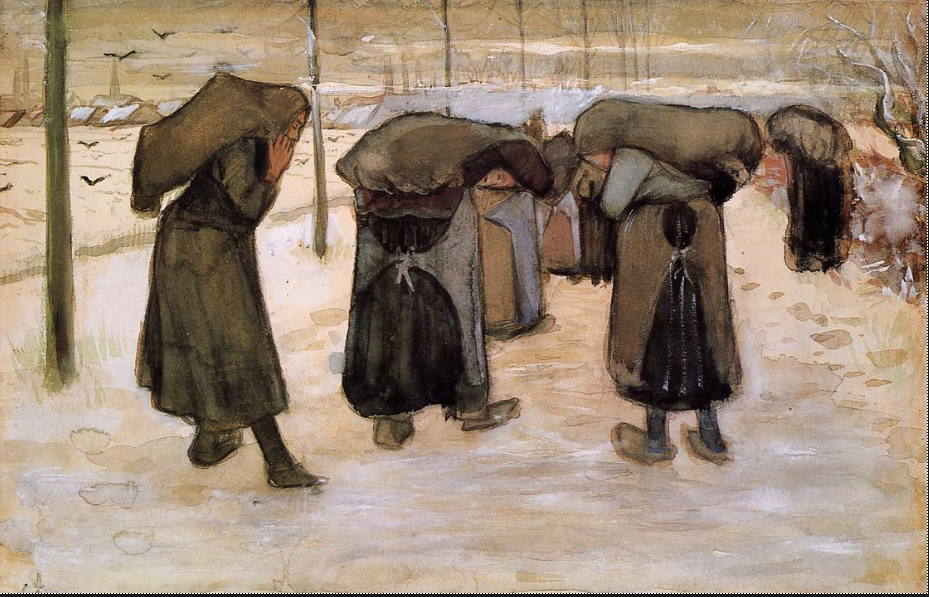 Van Gogh: donne che trasportano sacche di carbone (1882)